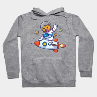 Cute Cat Astronaut Riding Rocket Cartoon Hoodie